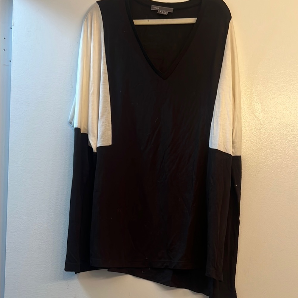 Vince Black and White Long Sleeve Boxy Blouse